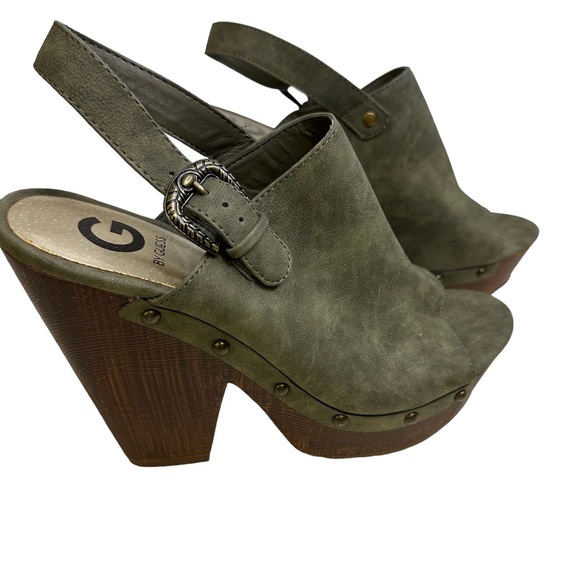 G by Guess Hammered Green Open Toe Slingback Buckle Platform Sandals Heel 10 - Picture 5 of 10